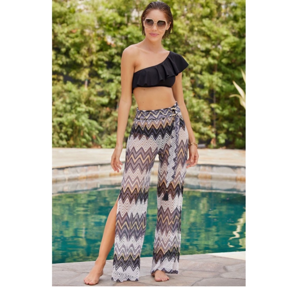 Trina Turk Chevron Print Drift Side Slit Crochet Lounge Pool Swim Pants NWT M - Picture 8 of 10
